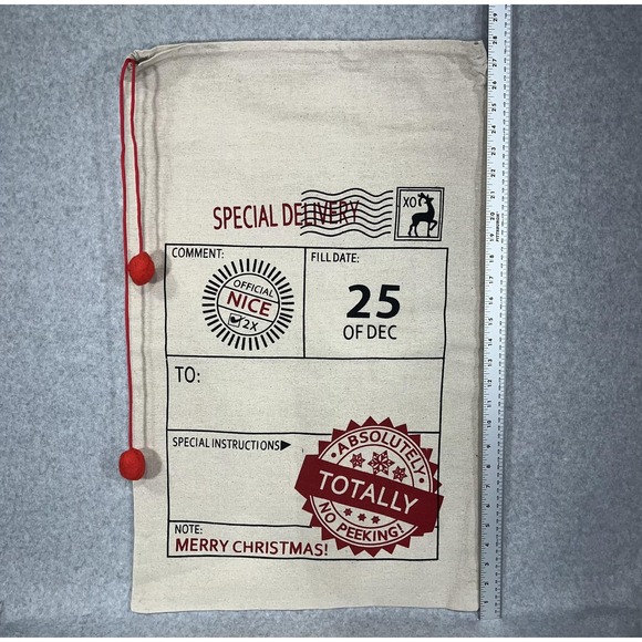 Special Delivery Christmas Santa Sack Drawstring Gift Bag Totally No Peeking NEW - Picture 4 of 8